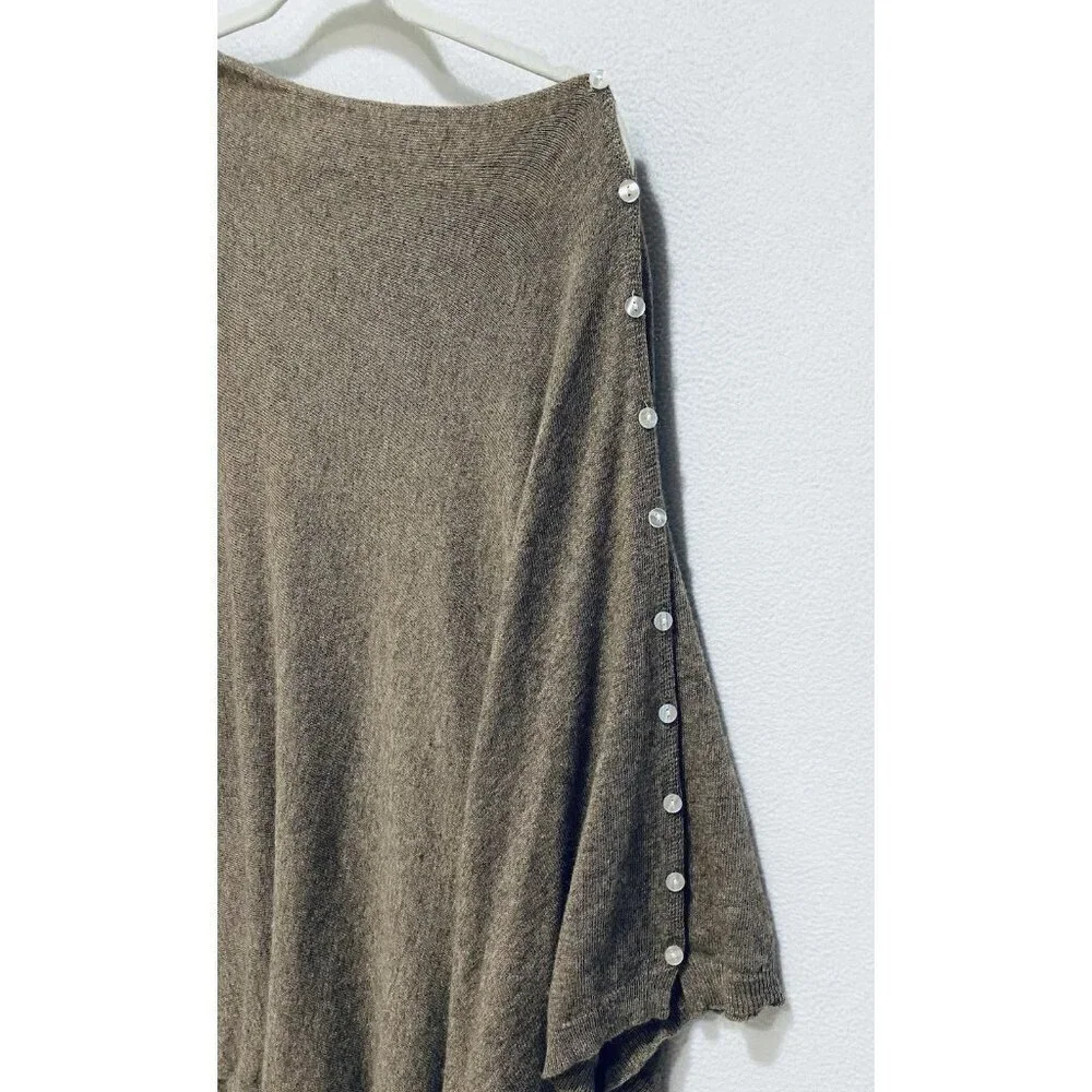 Charlie Paige Poncho Sweater Womens One Size Brown Cashmere Blend Button Detail